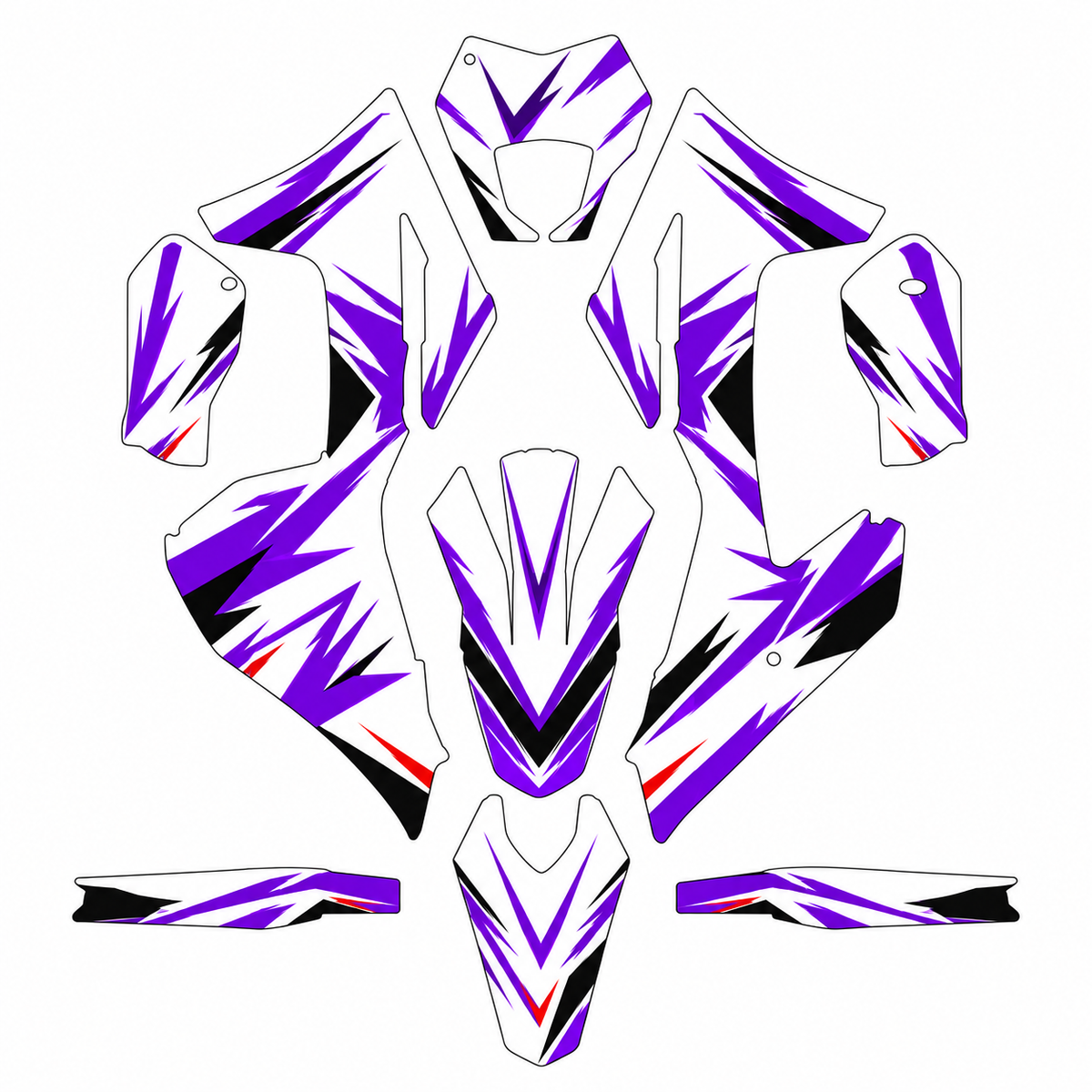 Grafiche adesive personalizzate per Gas Gas, viola e grigio — kit Binni Design, modello 03