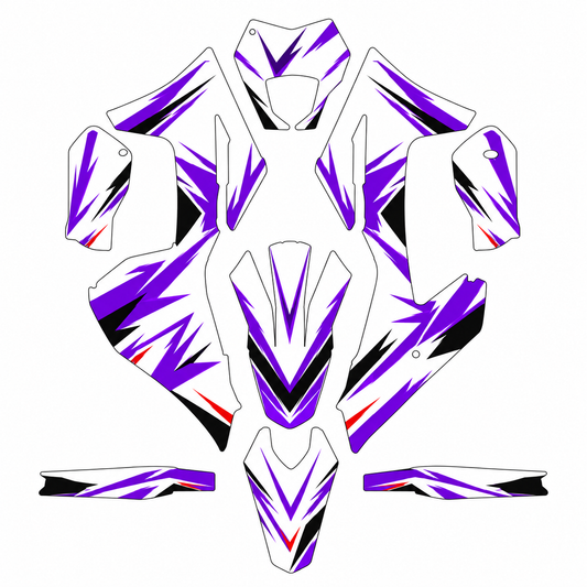 Grafiche adesive personalizzate per Gas Gas, viola e grigio — kit Binni Design, modello 03