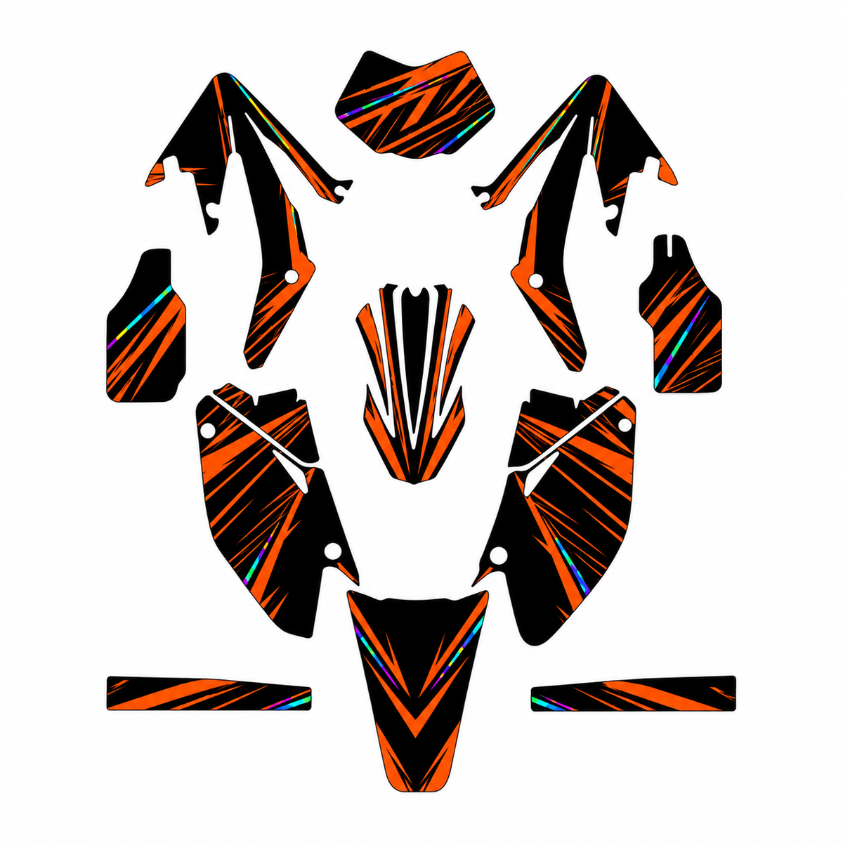 Grafiche adesive personalizzate per HM 50 e 125, arancio e nero — kit Binni Design, modello 01
