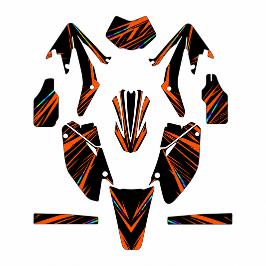 Grafiche adesive personalizzate per HM 50 e 125, arancio e nero — kit Binni Design, modello 01