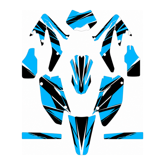 Grafiche adesive personalizzate per HM 50 e 125, azzurro e nero — kit Binni Design, modello 06
