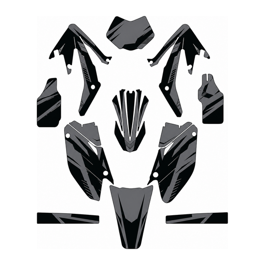 Grafiche adesive personalizzate per HM 50 e 125, grigio e nero — kit Binni Design, modello 07
