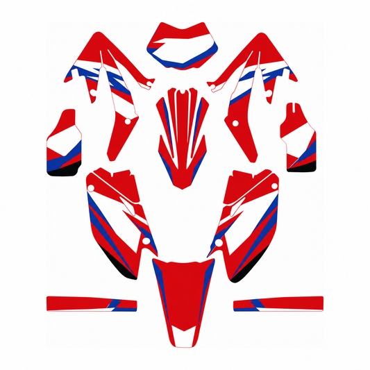 Grafiche adesive personalizzate per HM 50 e 125, rosso e blu — kit Binni Design, modello 02