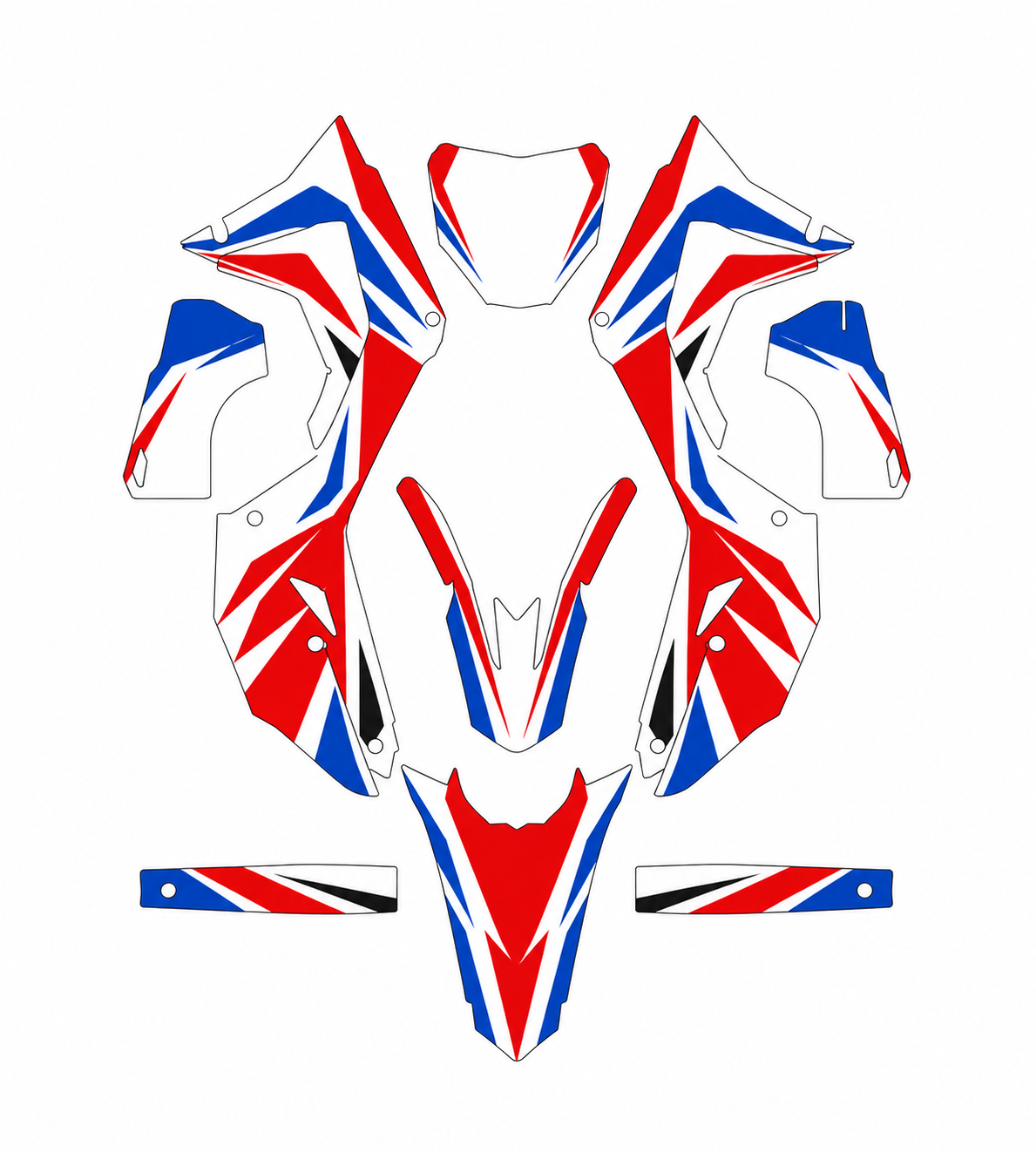 Grafiche adesive personalizzate per Honda motard e cross, rosso e blu — kit Binni Design, modello 04