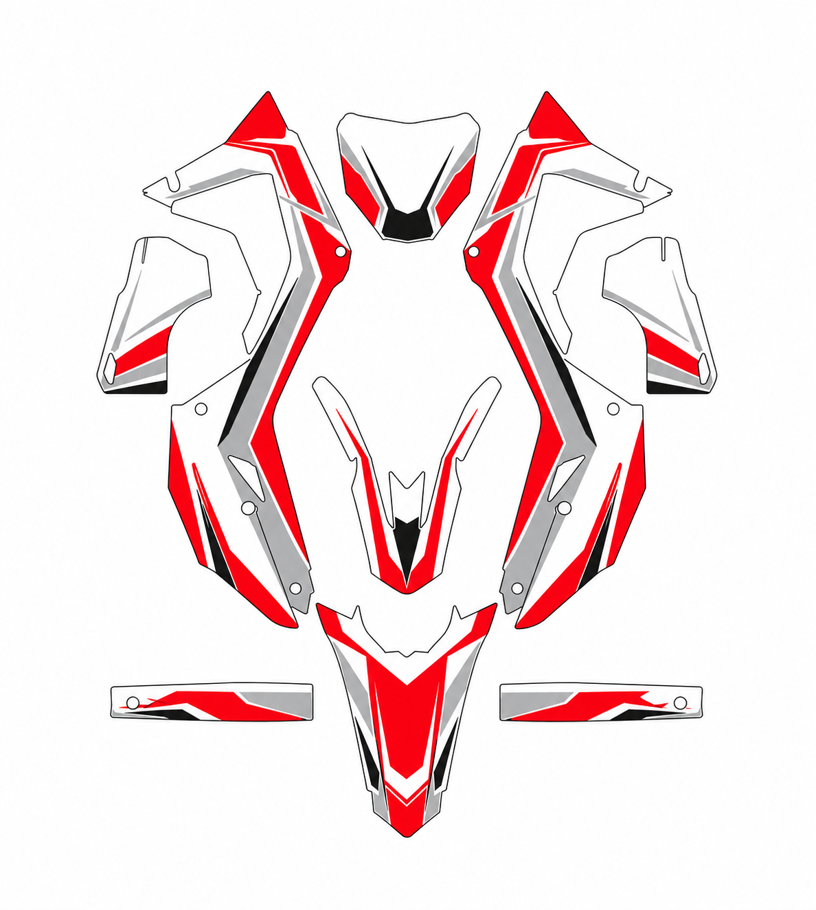Grafiche adesive personalizzate per Honda motard e cross, rosso e grigio — kit Binni Design, modello 02