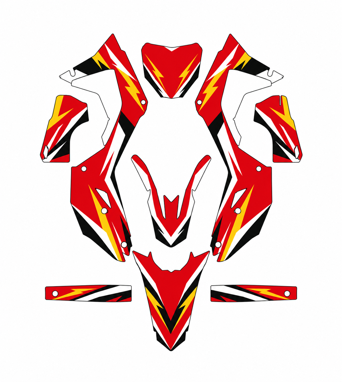 Grafiche adesive personalizzate per Honda motard e cross, rosso e nero — kit Binni Design, modello 03