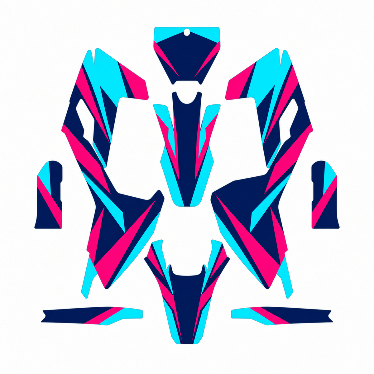 Grafiche adesive personalizzate per Husqvarna SM e WR 125, azzurro e fucsia — kit Binni Design, modello 07