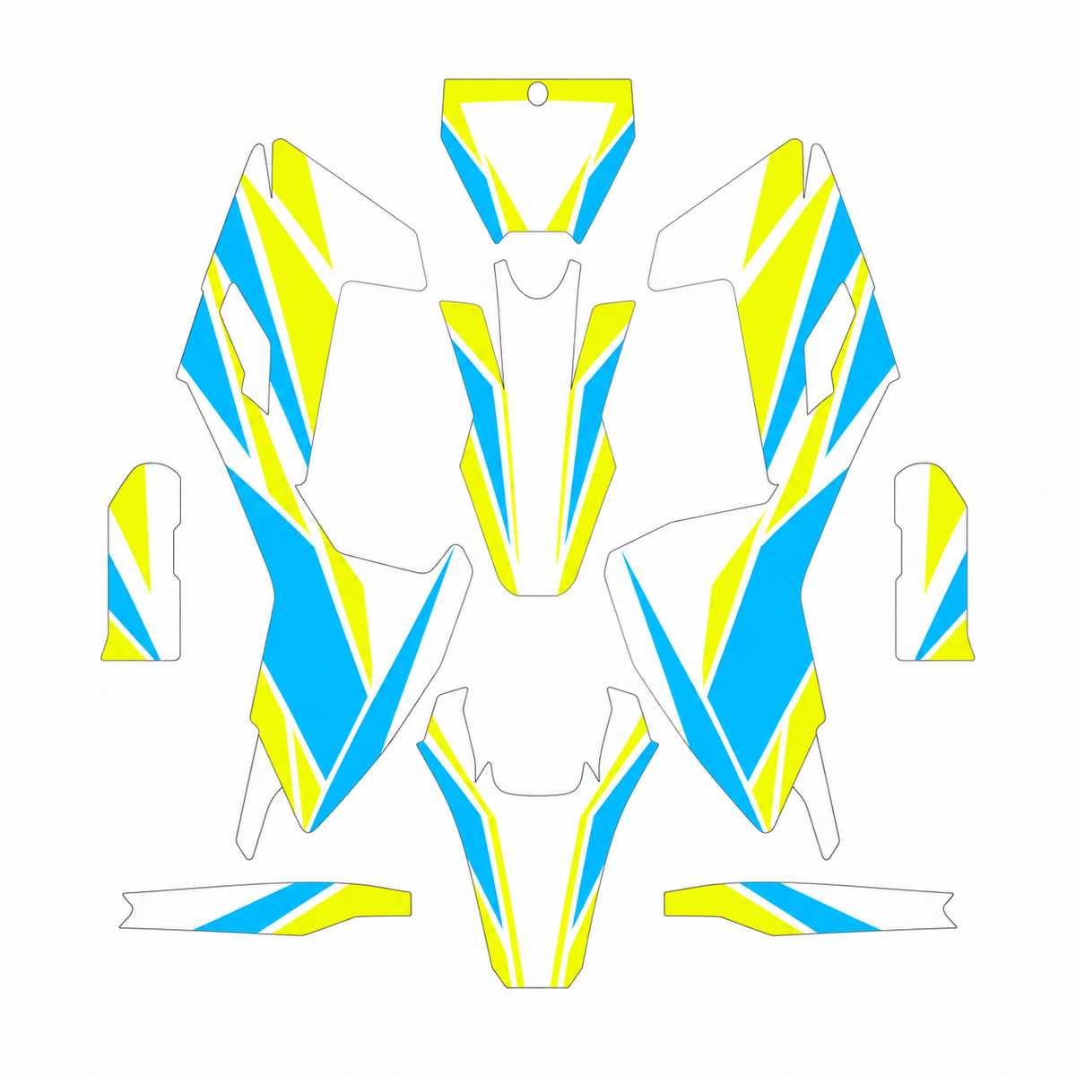 Grafiche adesive personalizzate per Husqvarna SM e WR 125, azzurro e giallo — kit Binni Design, modello 11