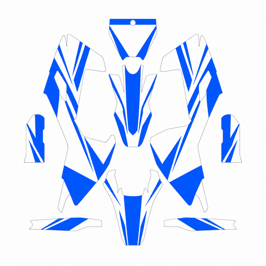 Grafiche adesive personalizzate per Husqvarna SM e WR 125, blu e bianco — kit Binni Design, modello 01