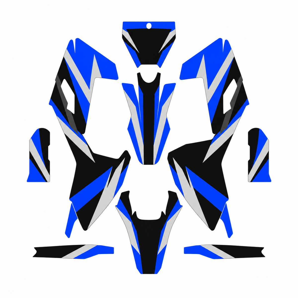Grafiche adesive personalizzate per Husqvarna SM e WR 125, blu e grigio — kit Binni Design, modello 08