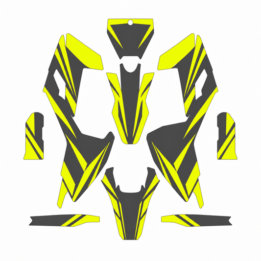 Grafiche adesive personalizzate per Husqvarna SM e WR 125, giallo e grigio — kit Binni Design, modello 09