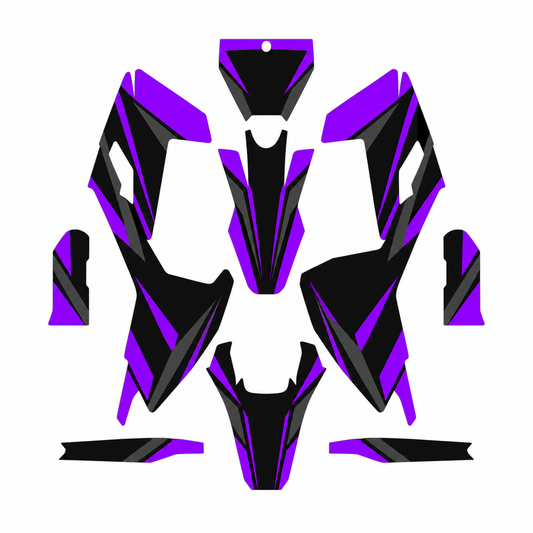 Grafiche adesive personalizzate per Husqvarna SM e WR 125, viola e nero — kit Binni Design, modello 06