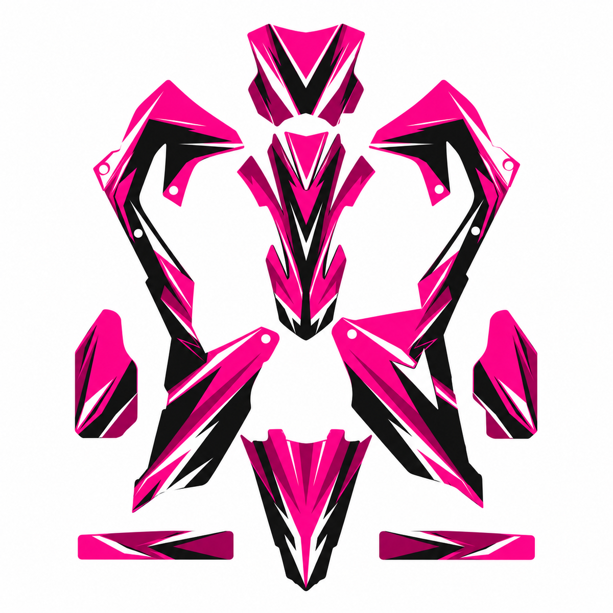 Grafiche adesive personalizzate per Kawasaki motard, fucsia e nero — kit Binni Design, modello 01