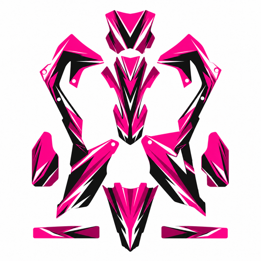 Grafiche adesive personalizzate per Kawasaki motard, fucsia e nero — kit Binni Design, modello 01