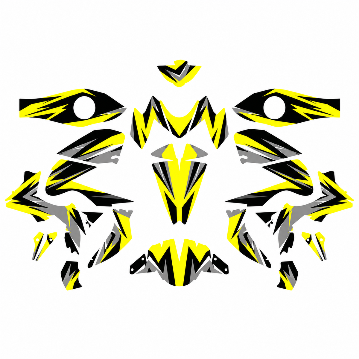 Grafiche adesive personalizzate per Kawasaki stradale, giallo e nero — kit Binni Design, modello 01