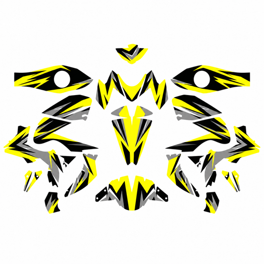 Grafiche adesive personalizzate per Kawasaki stradale, giallo e nero — kit Binni Design, modello 01