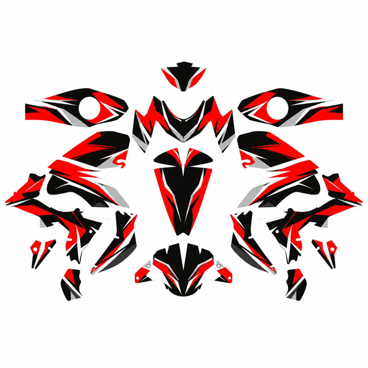 Grafiche adesive personalizzate per Kawasaki stradale, rosso e nero — kit Binni Design, modello 02