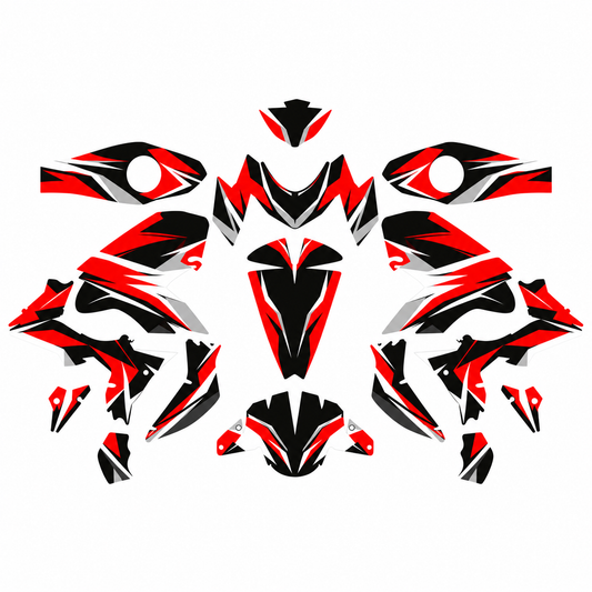 Grafiche adesive personalizzate per Kawasaki stradale, rosso e nero — kit Binni Design, modello 02