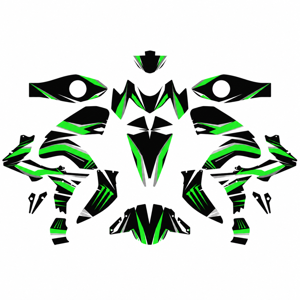 Grafiche adesive personalizzate per Kawasaki stradale, verde e nero — kit Binni Design, modello 03