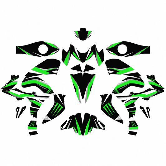 Grafiche adesive personalizzate per Kawasaki stradale, verde e nero — kit Binni Design, modello 03