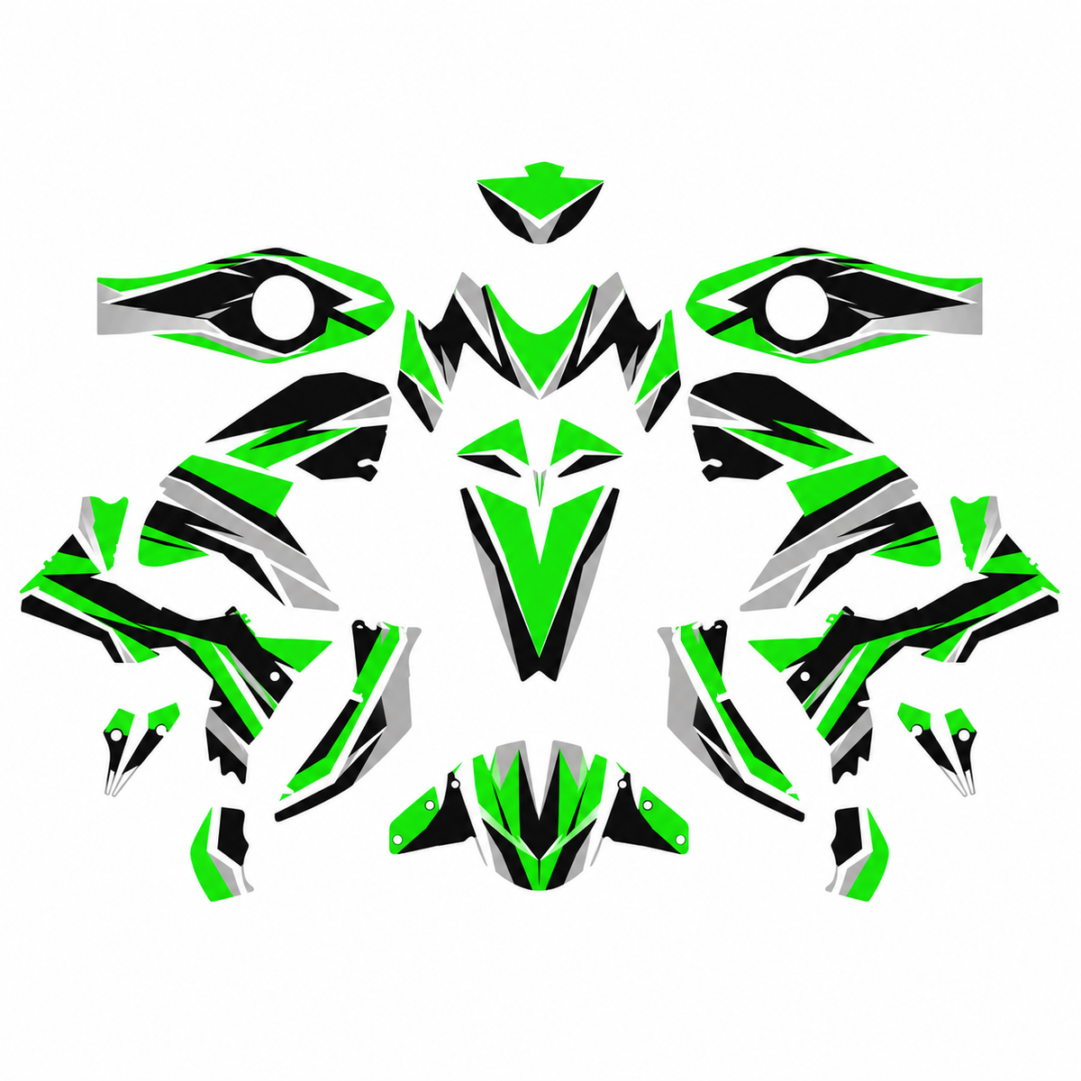Grafiche adesive personalizzate per Kawasaki stradale, verde e nero — kit Binni Design, modello 04