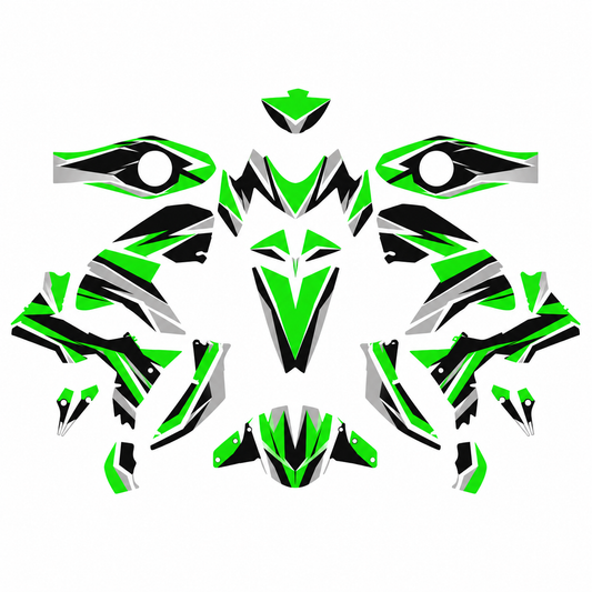 Grafiche adesive personalizzate per Kawasaki stradale, verde e nero — kit Binni Design, modello 04