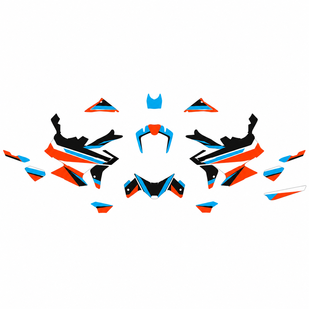 Grafiche adesive personalizzate per KTM adventure, arancio e azzurro — kit Binni Design, modello 04