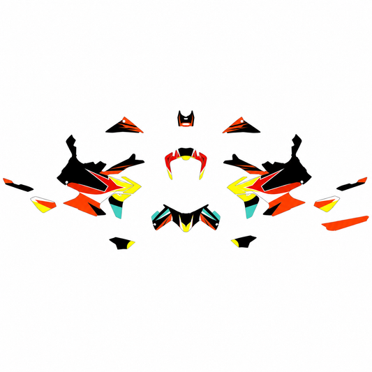 Grafiche adesive personalizzate per KTM adventure, arancio e giallo — kit Binni Design, modello 07