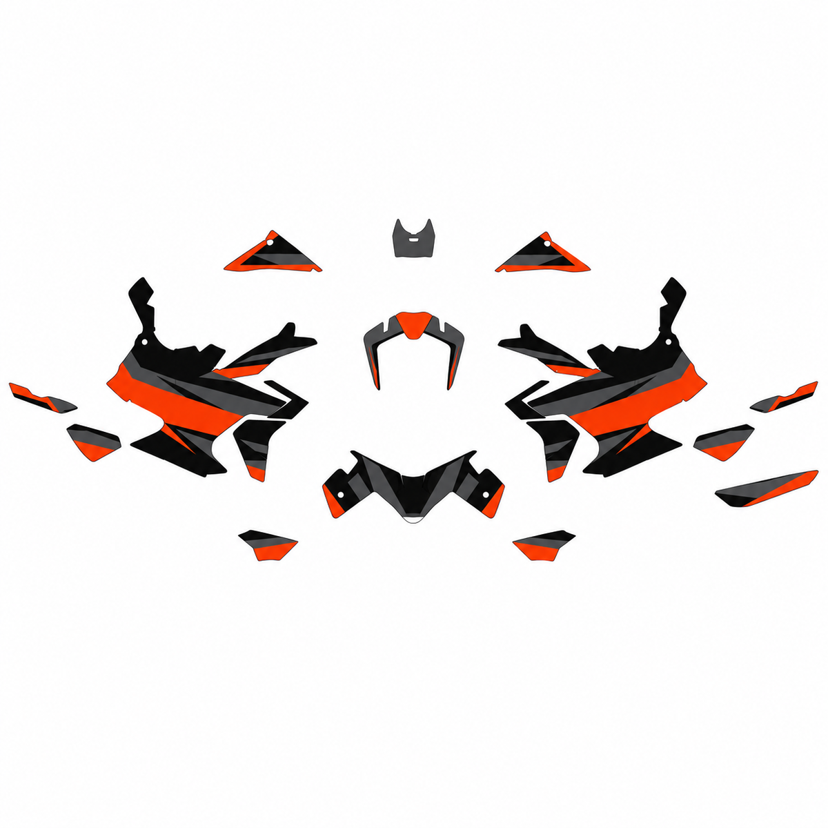 Grafiche adesive personalizzate per KTM adventure, arancio e nero — kit Binni Design, modello 01
