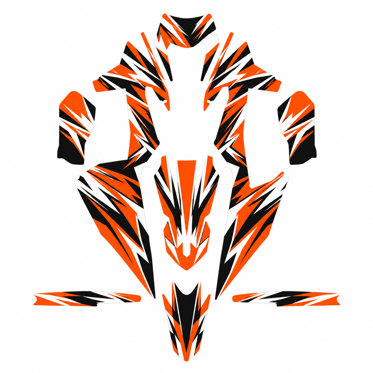 Grafiche adesive personalizzate per KTM motard, arancio e bianco — kit Binni Design, modello 01