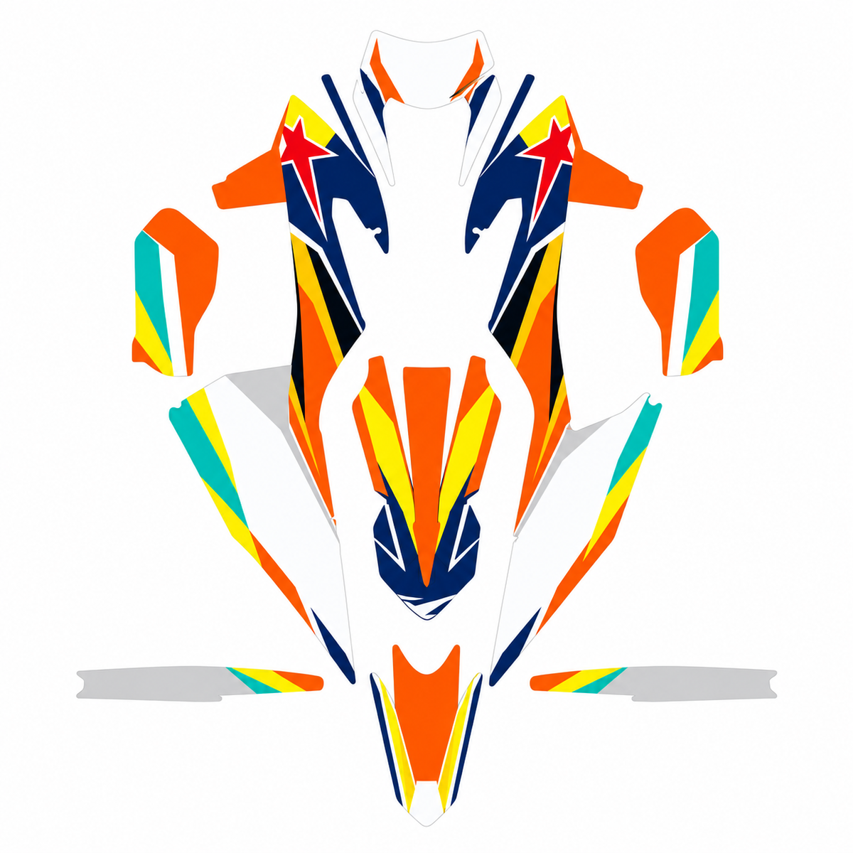 Grafiche adesive personalizzate per KTM motard, arancio e blu — kit Binni Design, modello 09