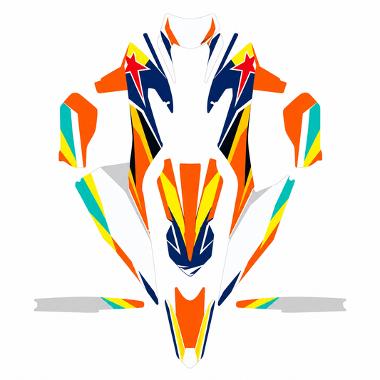 Grafiche adesive personalizzate per KTM motard, arancio e blu — kit Binni Design, modello 09