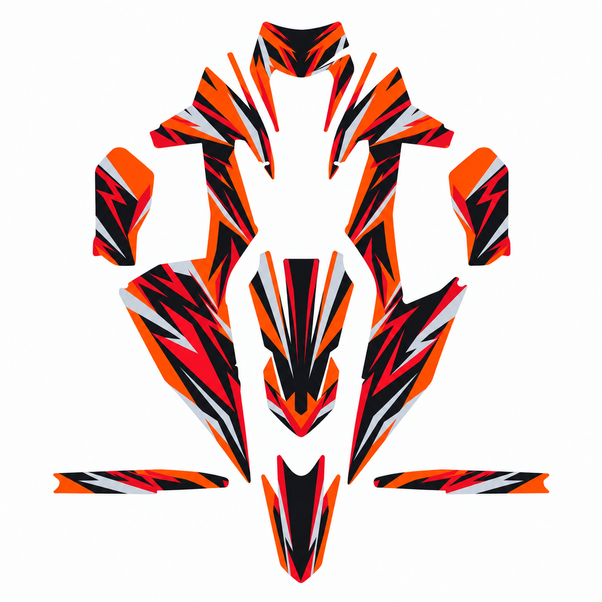 Grafiche adesive personalizzate per KTM motard, arancio e rosso — kit Binni Design, modello 05