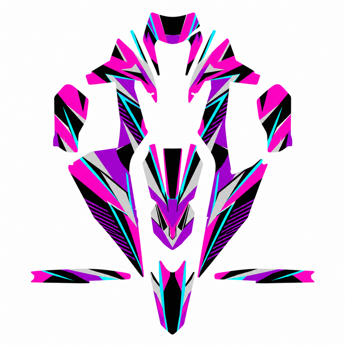 Grafiche adesive personalizzate per KTM motard, fucsia e azzurro — kit Binni Design, modello 07