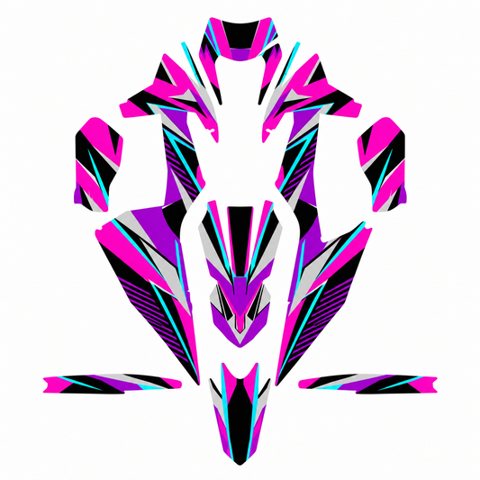 Grafiche adesive personalizzate per KTM motard, fucsia e azzurro — kit Binni Design, modello 07