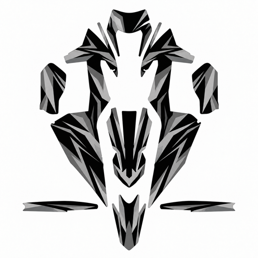 Grafiche adesive personalizzate per KTM motard, grigio e bianco — kit Binni Design, modello 12