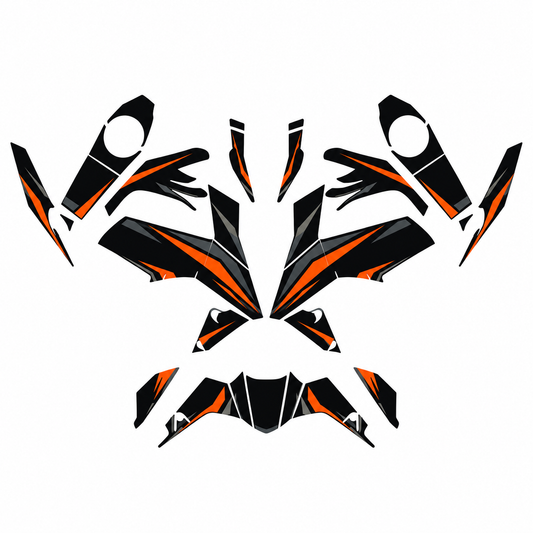 Grafiche adesive personalizzate per KTM stradale, nero e grigio — kit Binni Design, modello 02