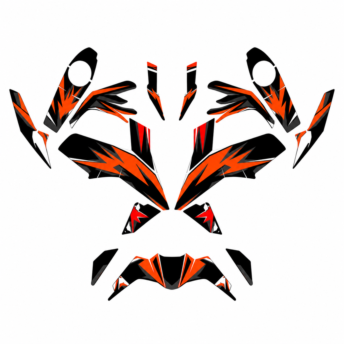 Grafiche adesive personalizzate per KTM stradale, rosso e nero — kit Binni Design, modello 04