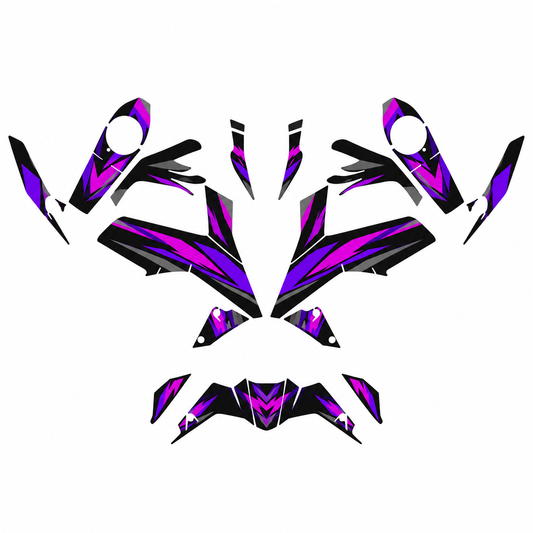 Grafiche adesive personalizzate per KTM stradale, viola e nero — kit Binni Design, modello 01