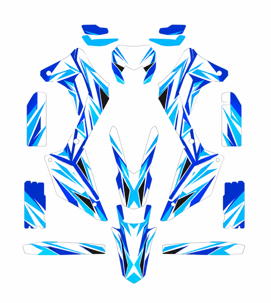 Grafiche adesive personalizzate per Sherco, azzurro e blu — kit Binni Design, modello 03