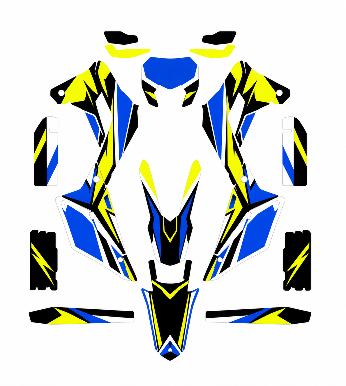 Grafiche adesive personalizzate per Sherco, blu e giallo — kit Binni Design, modello 01