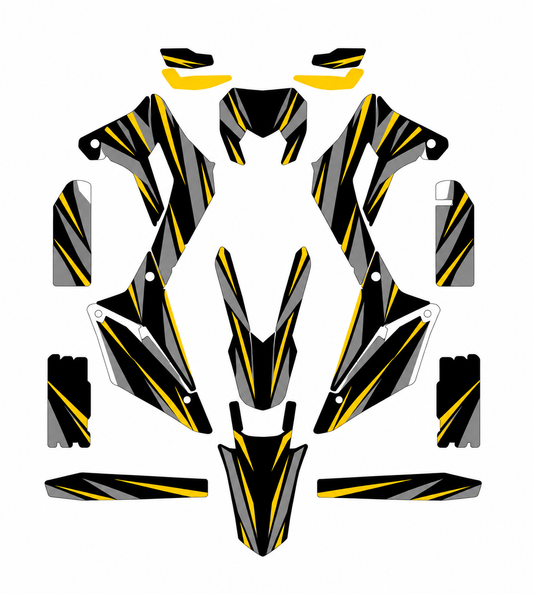 Grafiche adesive personalizzate per Sherco, giallo e nero — kit Binni Design, modello 04