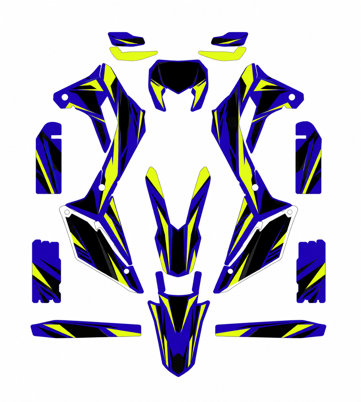 Grafiche adesive personalizzate per Sherco, viola e giallo — kit Binni Design, modello 02