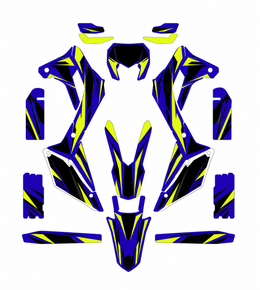 Grafiche adesive personalizzate per Sherco, viola e giallo — kit Binni Design, modello 02