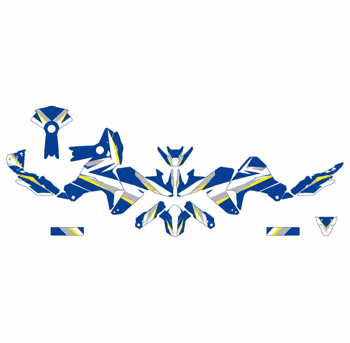 Grafiche adesive personalizzate per Suzuki adventure, blu e giallo — kit Binni Design, modello 04