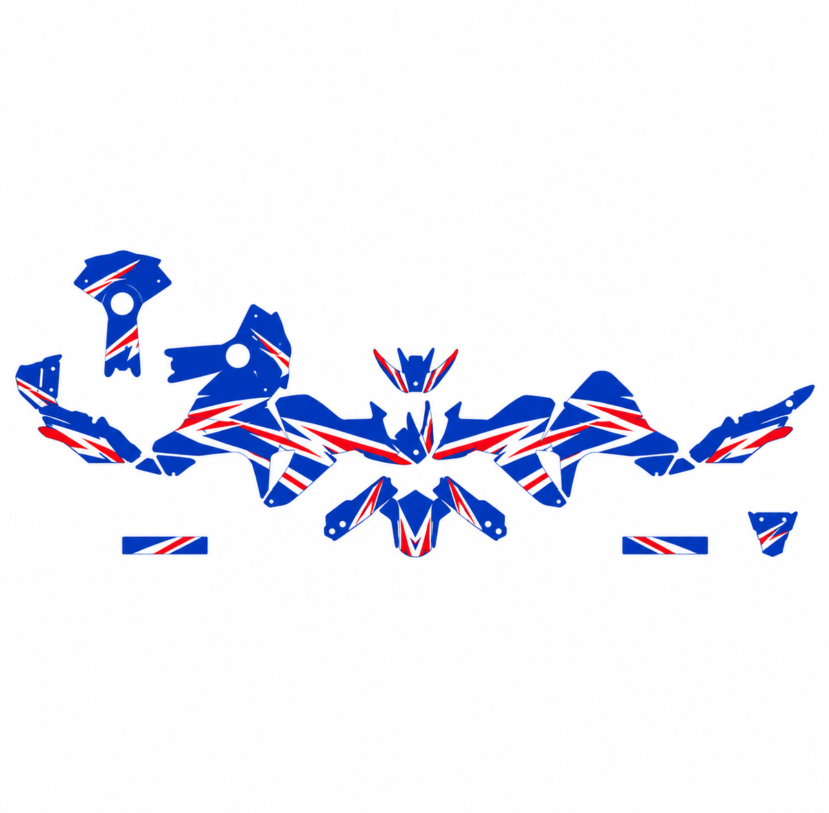 Grafiche adesive personalizzate per Suzuki adventure, blu e rosso — kit Binni Design, modello 01