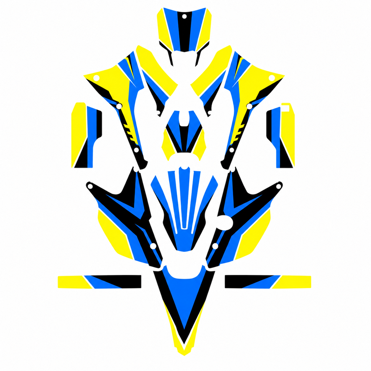 Grafiche adesive personalizzate per TM 50 e 125, blu e giallo — kit Binni Design, modello 03