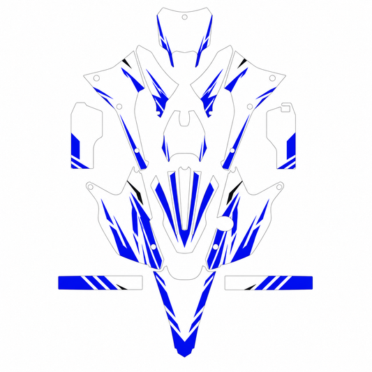 Grafiche adesive personalizzate per TM 50 e 125, blu e grigio — kit Binni Design, modello 04
