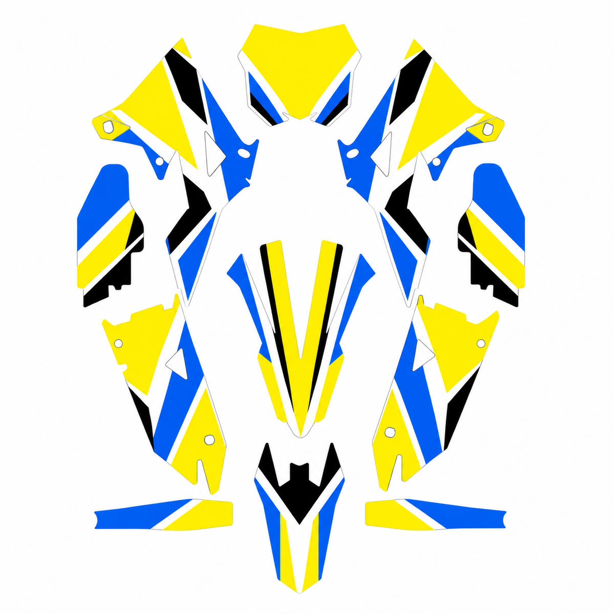 Grafiche adesive personalizzate per Valenti, giallo e blu — kit Binni Design, modello 02