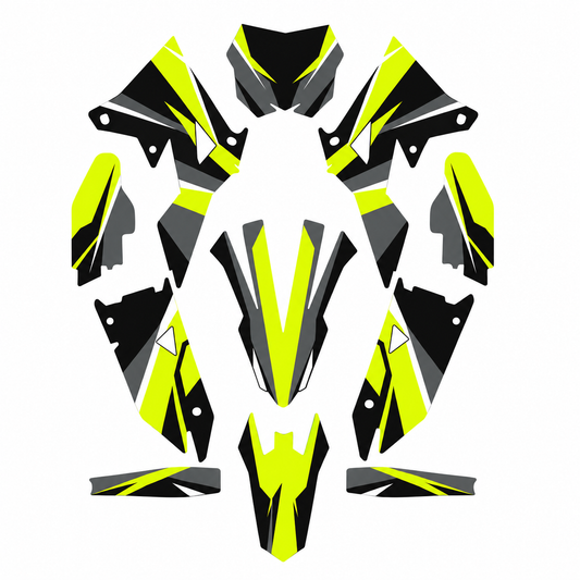 Grafiche adesive personalizzate per Valenti, giallo e nero — kit Binni Design, modello 03